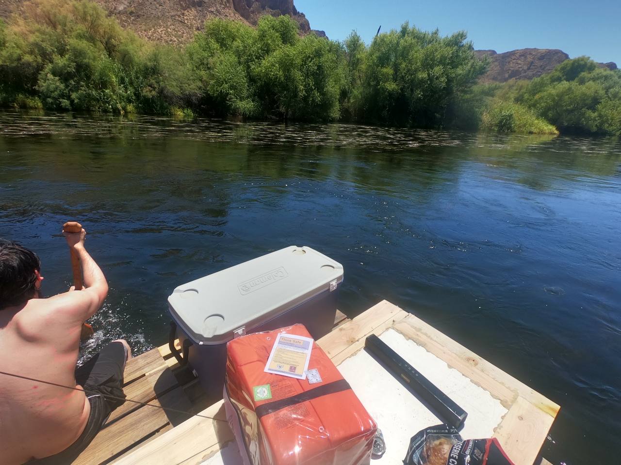 Pontoon in the water during the river float