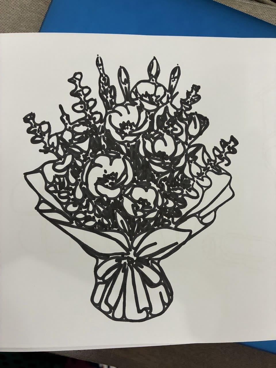 Flower bouquet drawing of 586 strokes